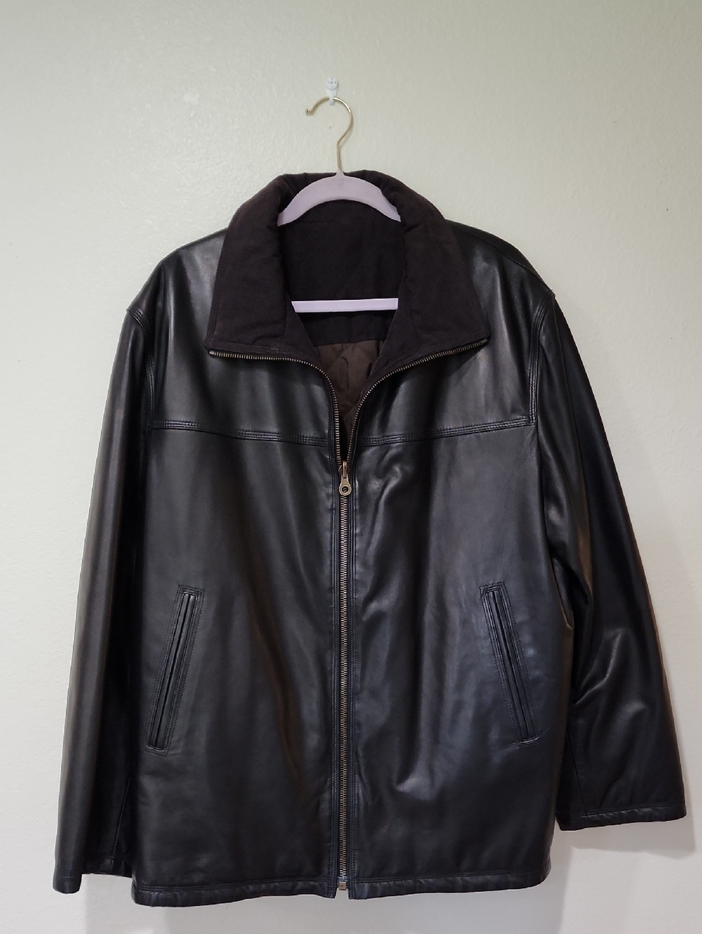 Faconnable Jacket Lambskin Leather Reversible Chore Coat Corduroy Brown size L